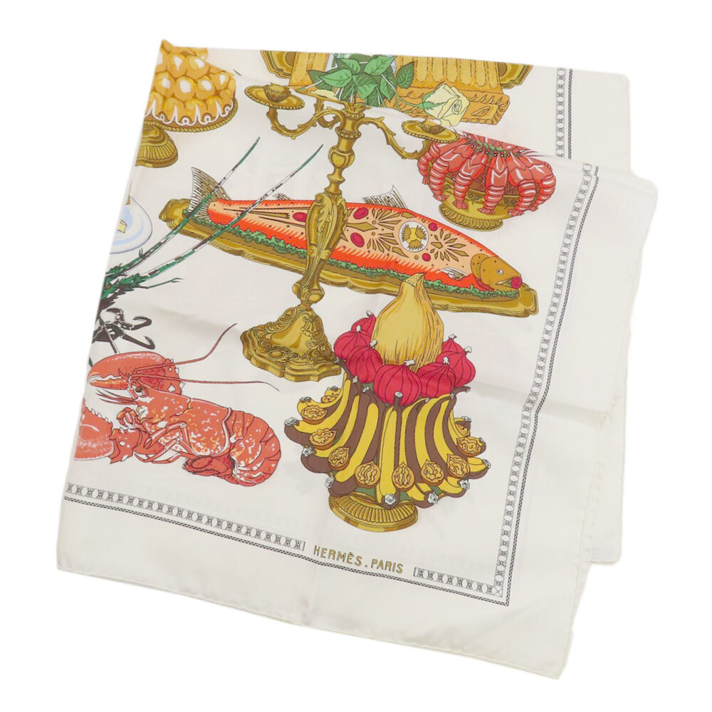 HERMES White Silk Scarf